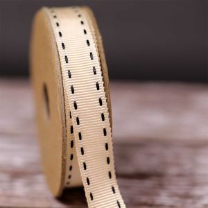 Stitched Grosgrain in Ivory and Black by Berisfords Ribbons