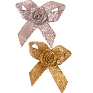 Lame ribbon bow with rose centre