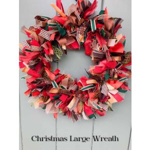 Large Christmas Ribbon Wreath kit Outside On Front Door