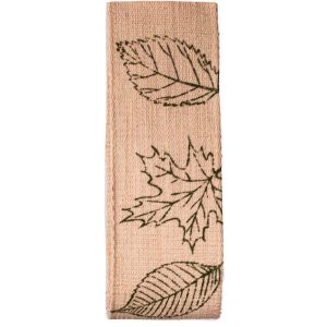 Linen Look Forest leaf Print Ribbon - 40mm x 15m 