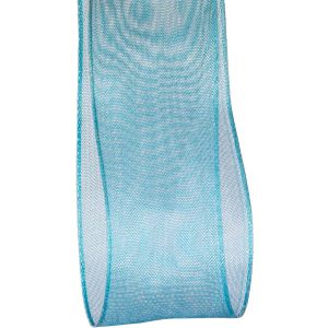 Wired Edged Sheer Ribbon - Caribbean Blue 25mm, 40mm & 60mm Widths