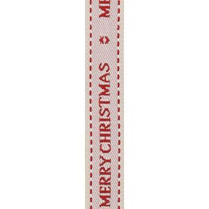 15mm x 15m Cream and Red Woven Merry Christmas Ribbon 