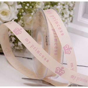 My Princess Ribbon 15mm grosgrain in cream with the my princess print and crown in pink.