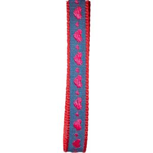 10mm woven blue ribbon with woven red hearts