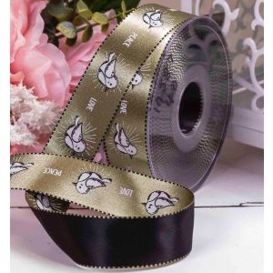 red and black satin ribbon with peace dove print