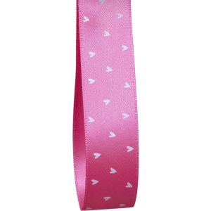 25mm White and Pink Scatter Heart Ribbon By Berisfords Ribbons
