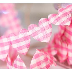 25mm Wide Pink Gingham Heart Shaped Ribbon