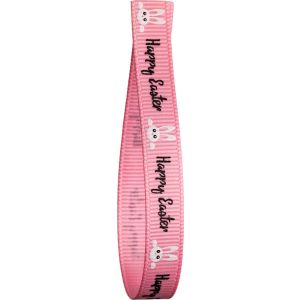 9mm x 25m Pink Grosgrain Ribbon With Happy Easter Design
