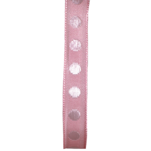 10mm pale pink taffeta ribbon with pink spots