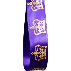 25mm Purple Satin Ribbon With Gold Crown