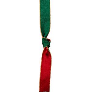red and green dual coloured satin ribbon with gold edging
