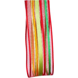 Red 7 Green Self Striped sheer and satin ribbon 25mn wide