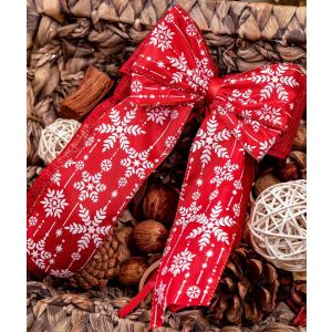 Large Handmade Red & White Snowflake Bow