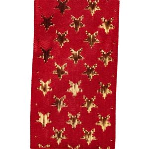 Red Galaxy Christmas Ribbon With Gold Woven Lame Stars By Berisfords Ribbons