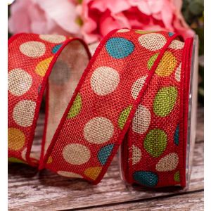 Red Hessian Ribbon With Coloured Spots
