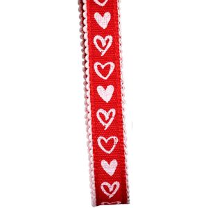 red and white taffeta ribbon with heart design