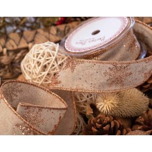 38mm faux burlap ribbon with rose gold design