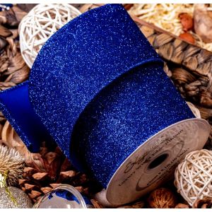 63mm x 10yards royal blue glitter ribbon with wired edges