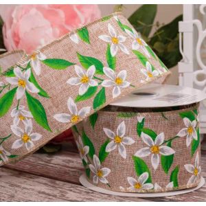 63mm wide wired edge floral print ribbon