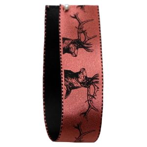 Stag Print Ribbon In Dusky Pink 25mm x 20m