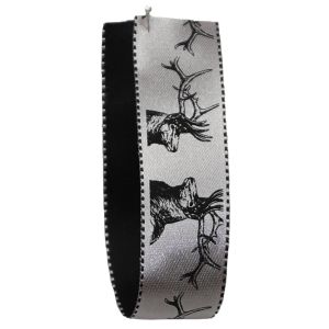 Stag Print Ribbon In Silver 25mm x 20m