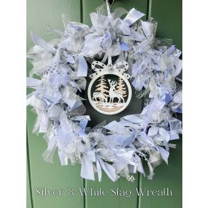 Silver and White Stag Ribbon Wreath Kit