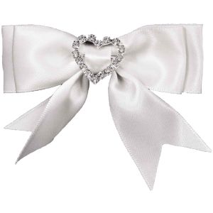 White Bows With Diamante Heart