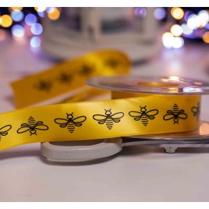 25mm yellow and black bee themed ribbon
