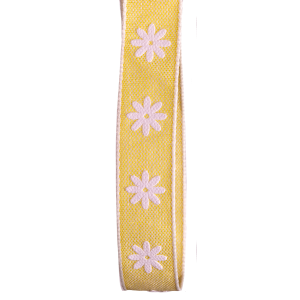 15mm yellow daisy Ribbon with white raised print daisy