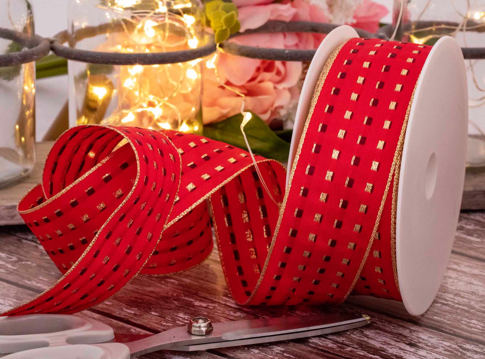 Red 40mm Gimp Stitch Ribbon With Wired Edge