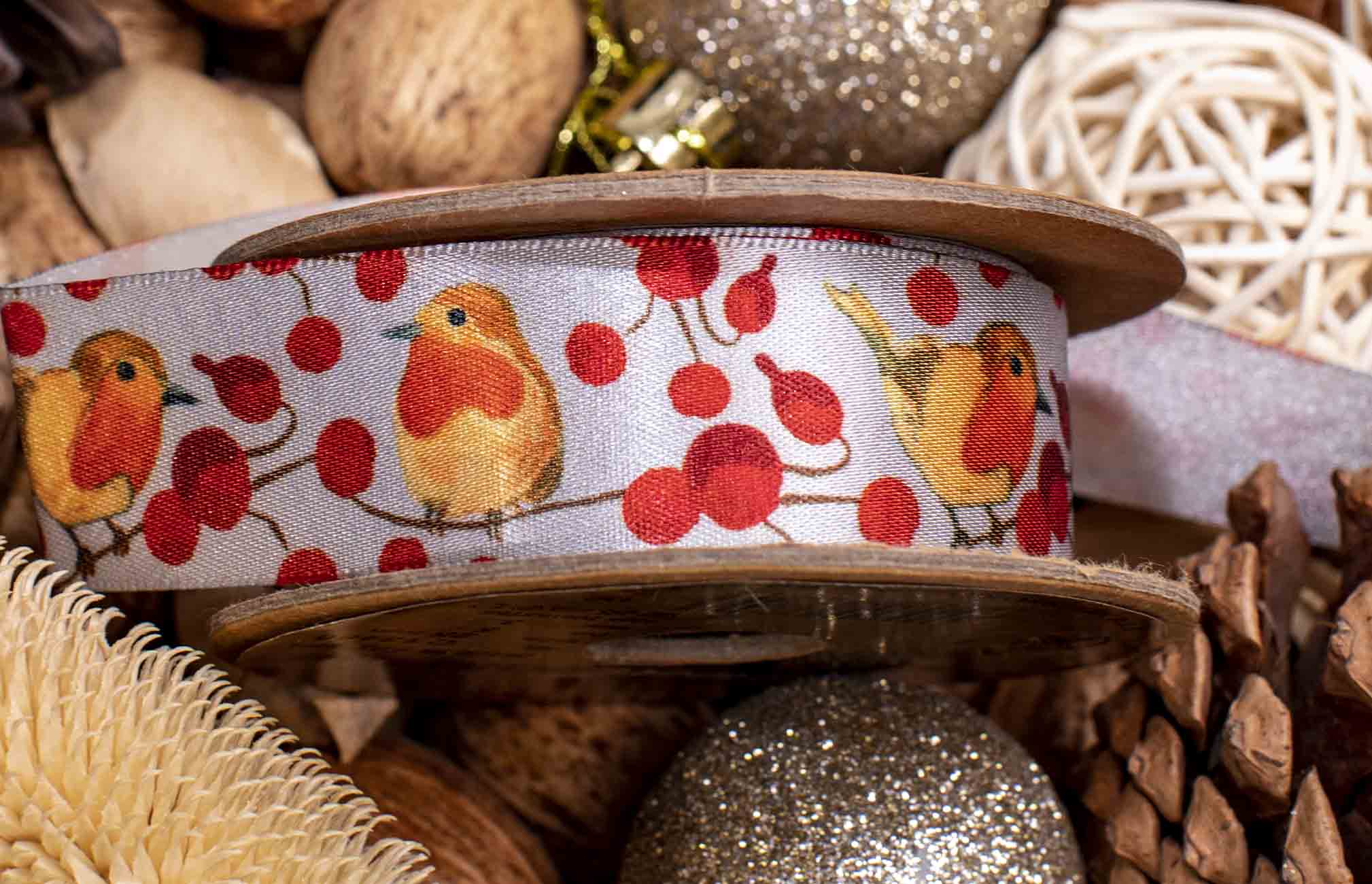 Silver Ribbon With Christmas Robin Design