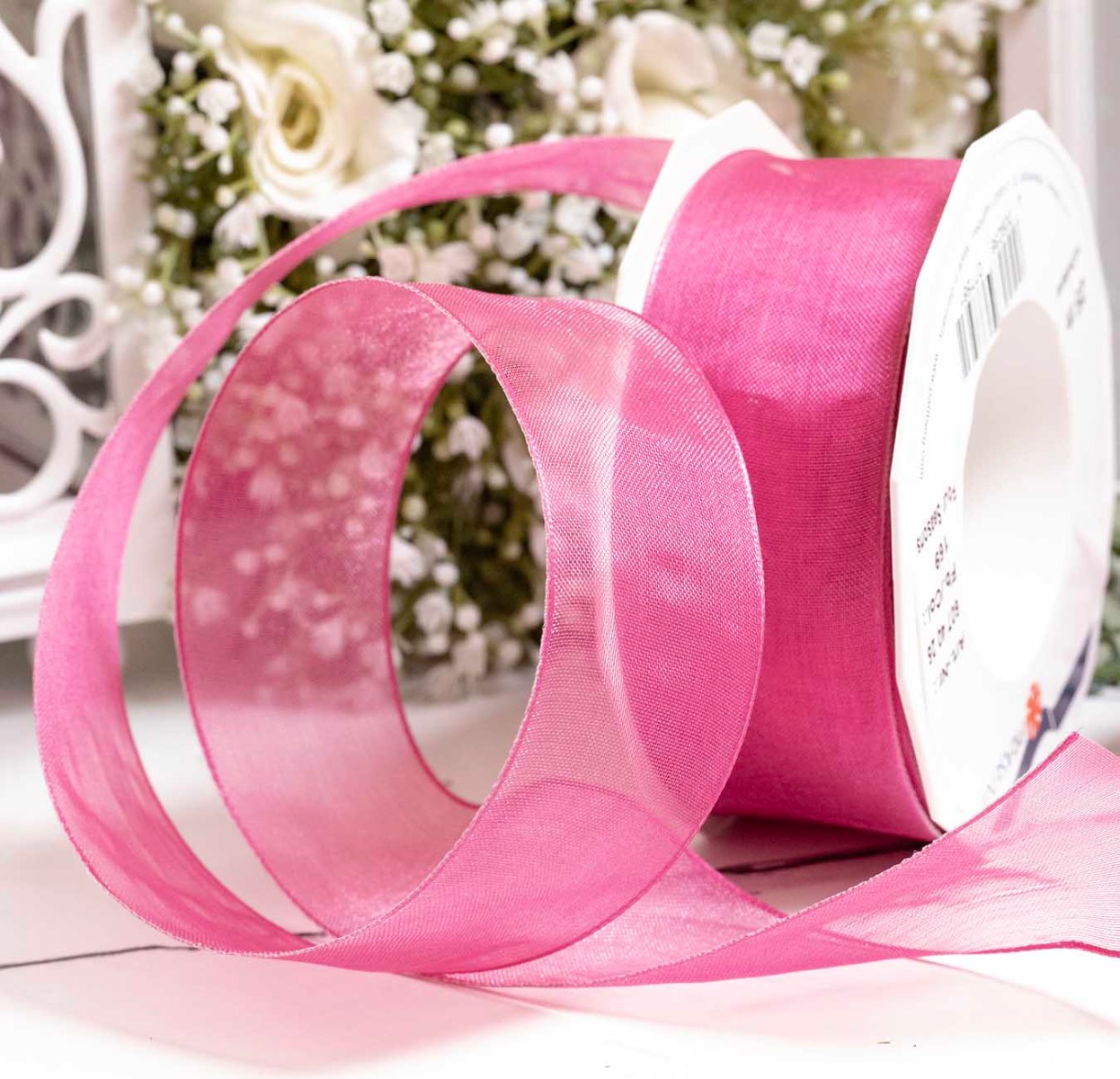 Berry Pink Wired Sheer Ribbon 
