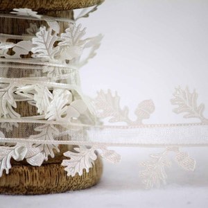 ivory sheer ribbon with oak leaf design