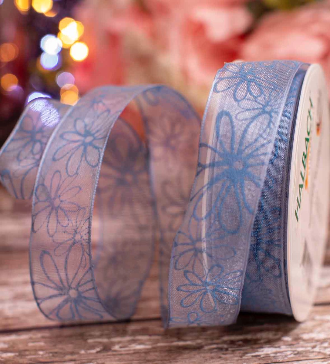 25mm Blue Sheer With Blue Floral Print