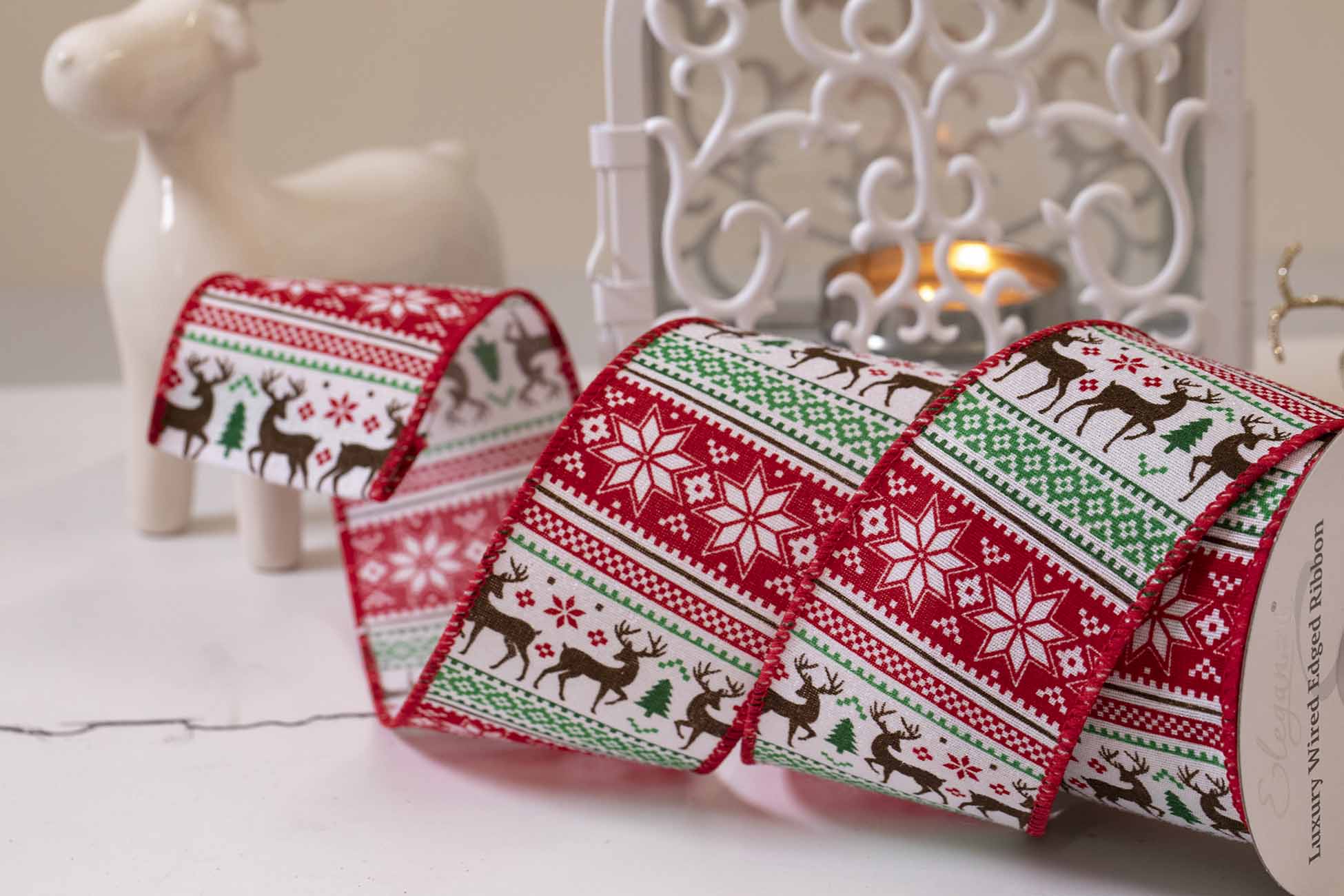 Red and Red Scandi Style Christmas Ribbon