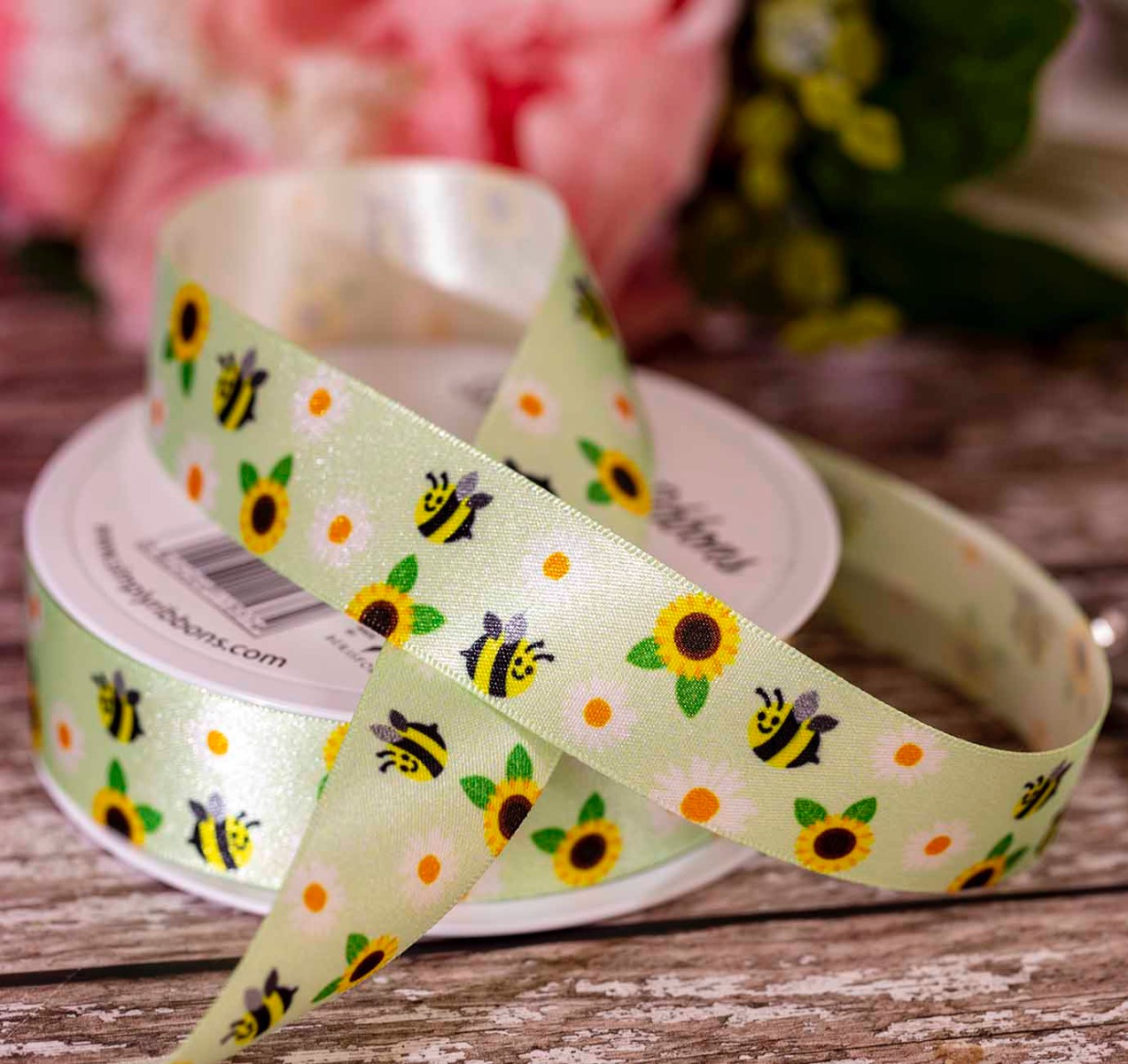 Green Bumble Bee and Sunflower Ribbon