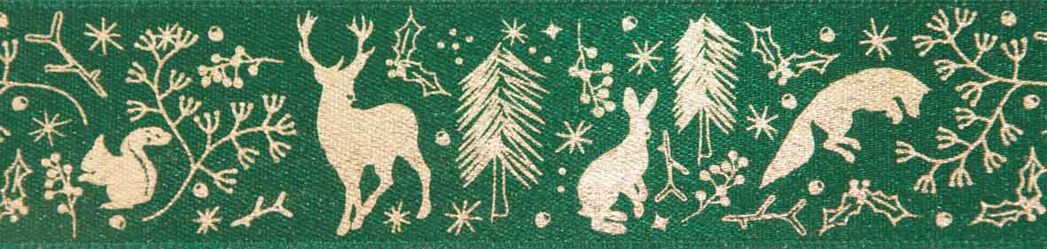 Dark Green Wildforest Christmas Ribbon