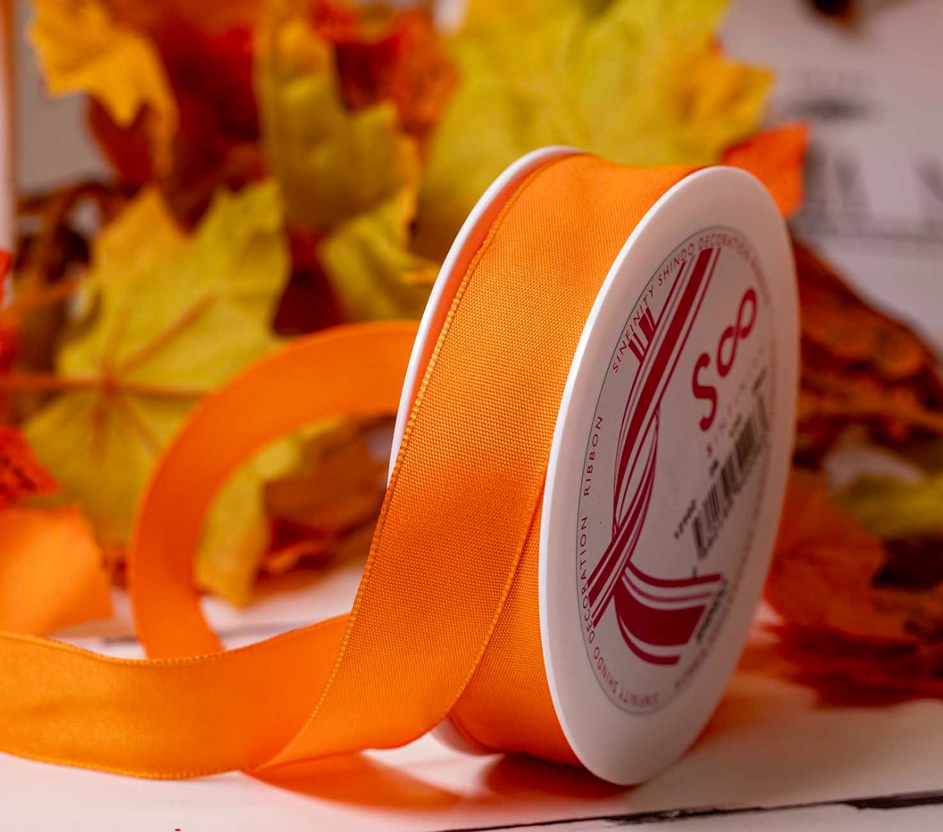 orange wired edged taffeta ribbon 25mm x 25m