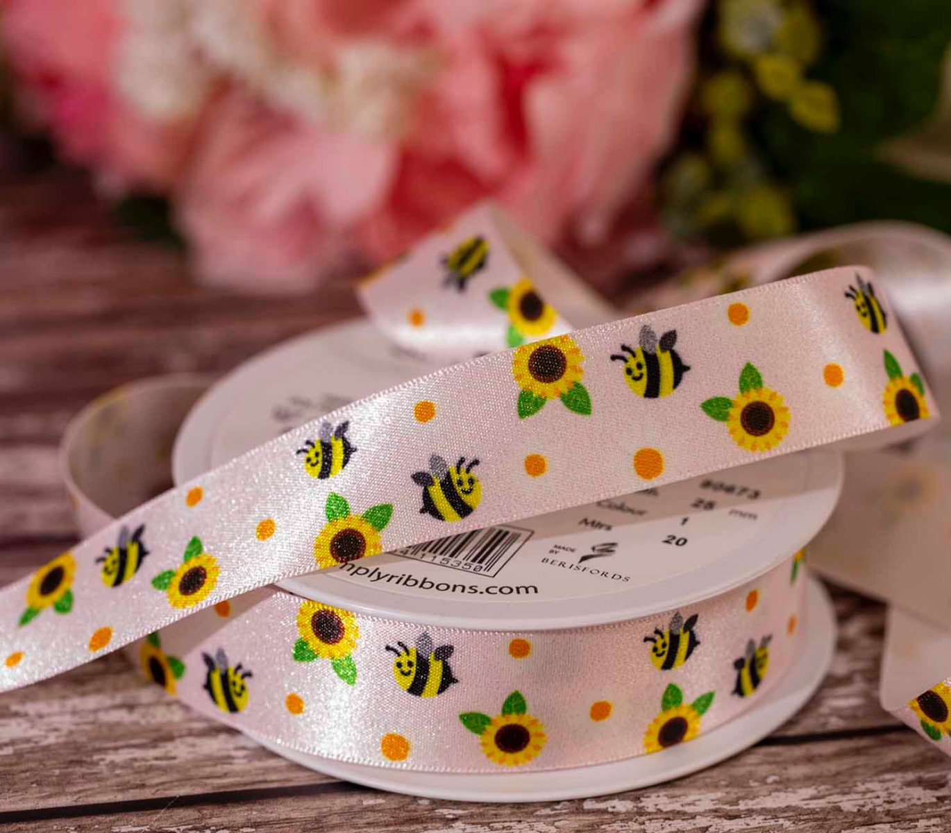 Pink Bumble Bee and Sunflower Ribbon