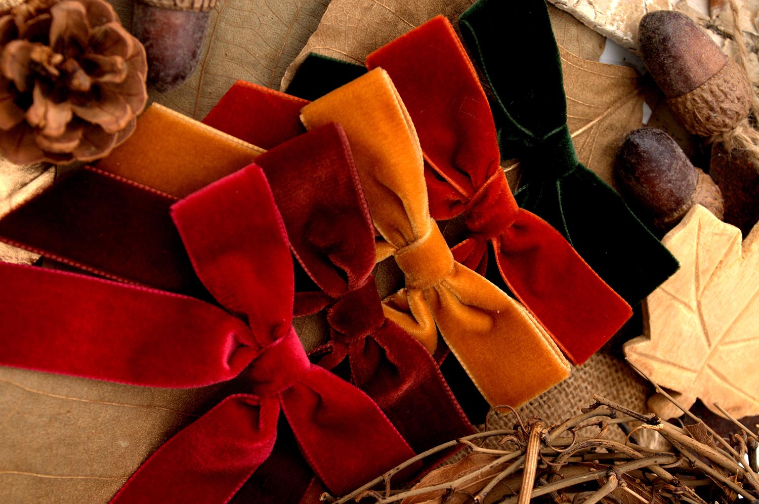 Velvet ribbon colours made in to velvet bows